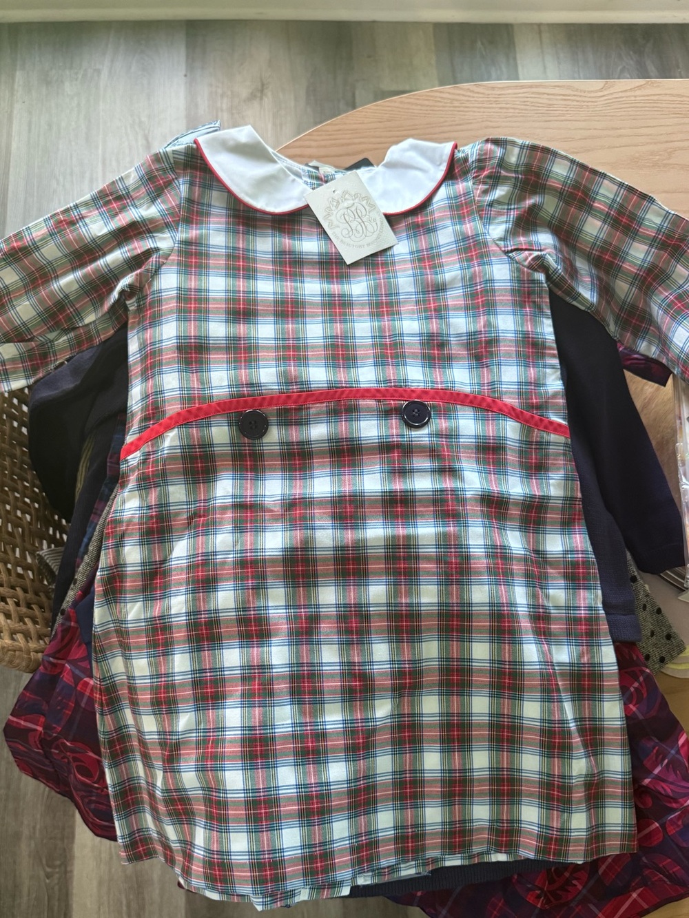 The Beaufort Bonnet Company Red Green Plaid Dress with White Collar